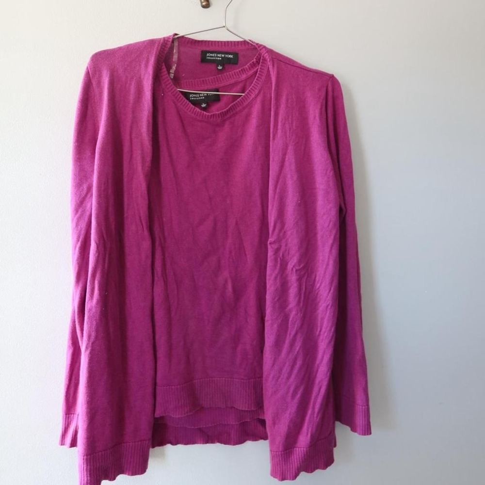 Purple Jones New York silk & cashmere cardigan with matching tank‎ top